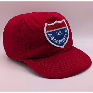 Vintage Corduroy US Aggregates  Snapback Hat Made in USA Red Trucker Cap VTG 80s